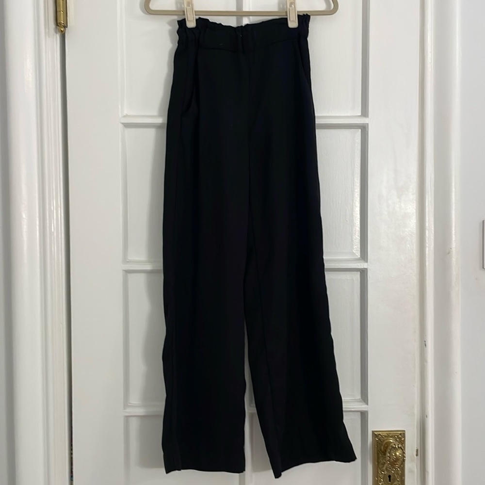 Black Elastic Waist Wide Leg Trousers